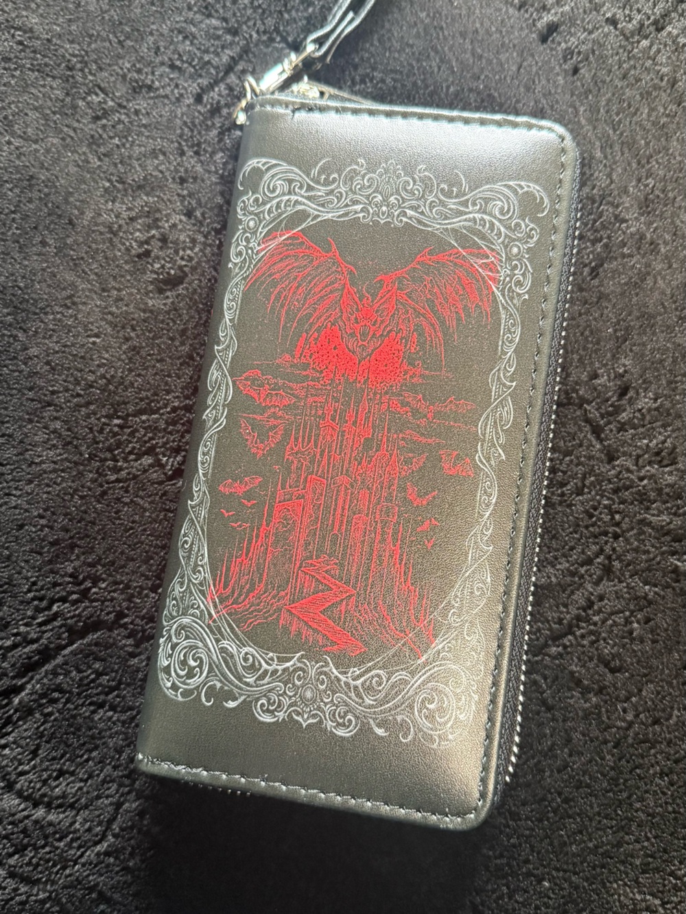 Black Wallet with Red Gothic Bat Print
